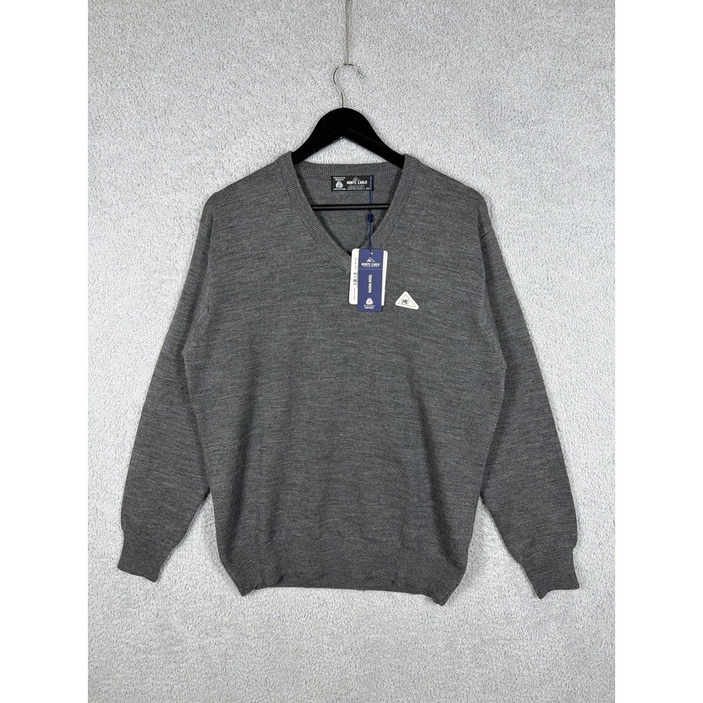 Monte Carlo Mens XL 100% Wool Gray V Neck Sweater NWT Pullover Knit